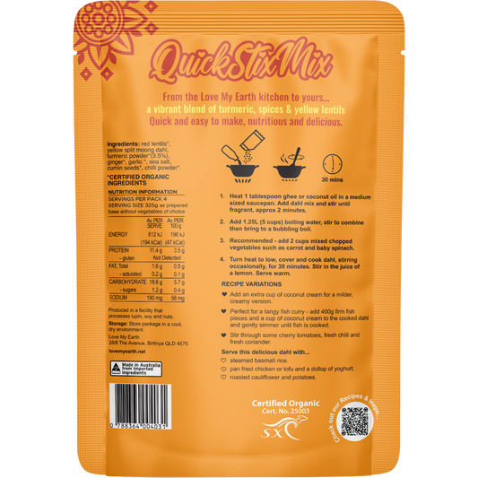Love My Earth Quick Stix Mix Organic Dahl Zesty Turmeric