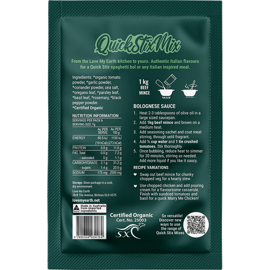 Love My Earth Quick Stix Mix Organic Recipe Base Bolognese - Box of 10