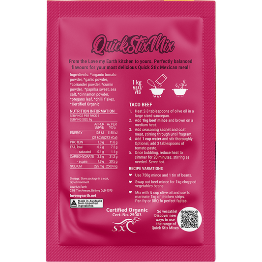 Love My Earth Quick Stix Mix Organic Recipe Base Taco - Box of 10