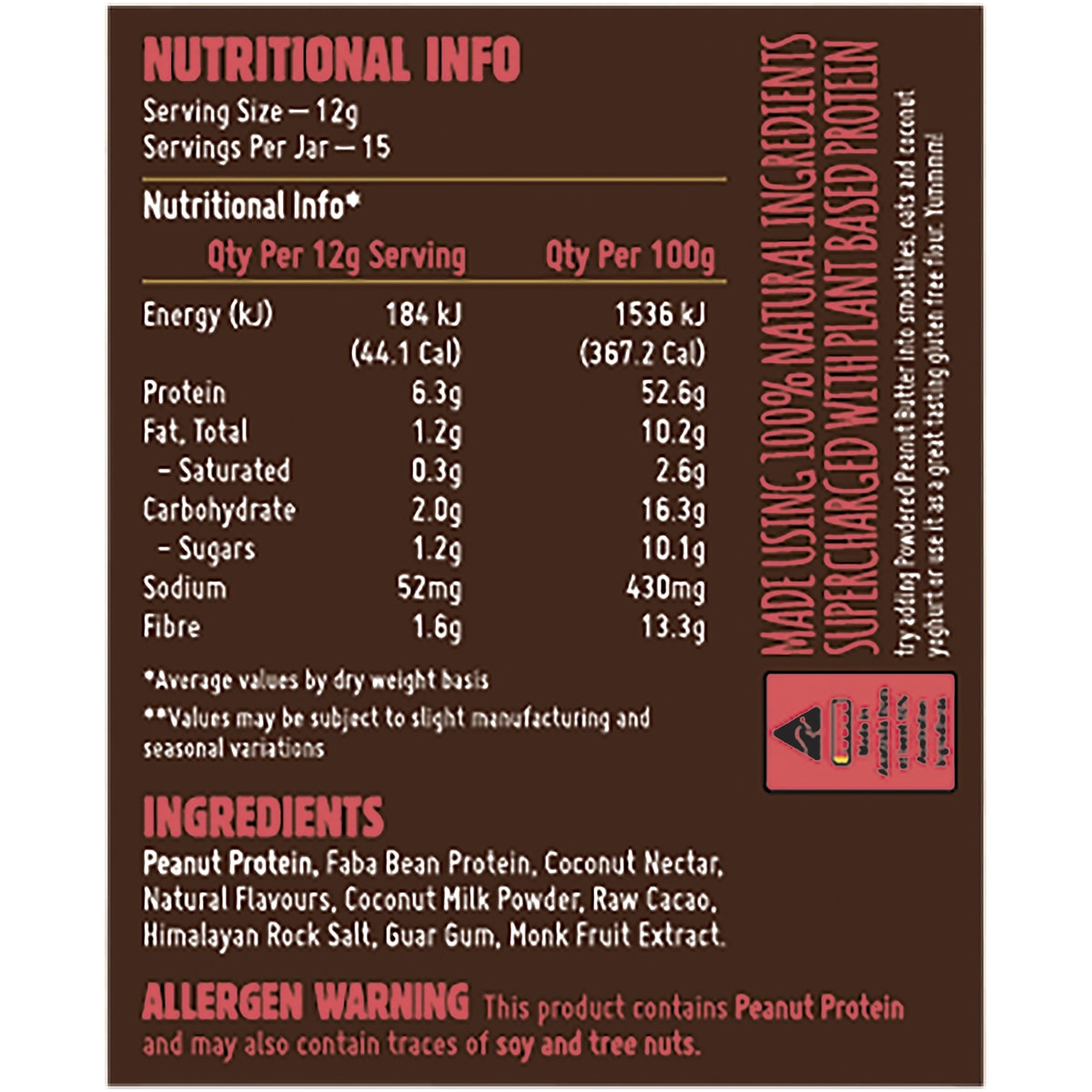 MACRO MIKE Powdered Peanut Butter Chocolate Hazelnut 1 x 156g