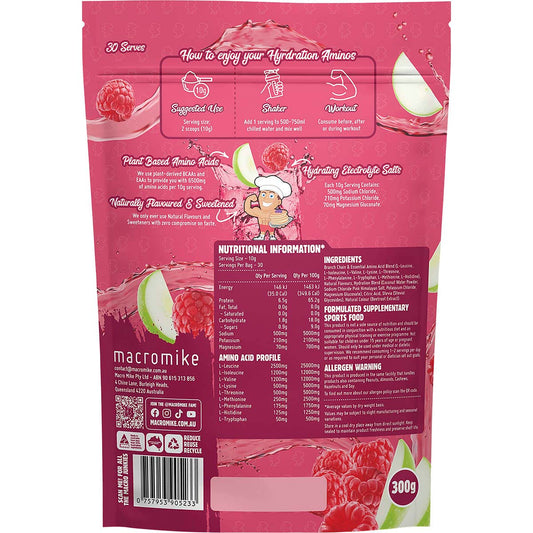 MACRO MIKE Plant Based Hydration Aminos Apple Raspberry Crush 1 x 300g