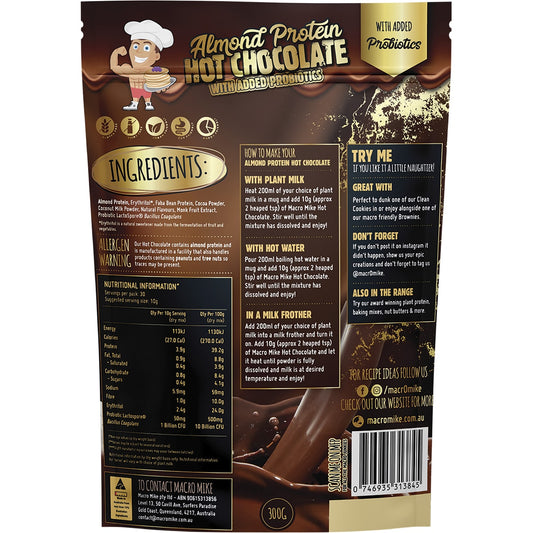 MACRO MIKE Protein Hot Chocolate Almond with Added Probiotics 1 x 300g
