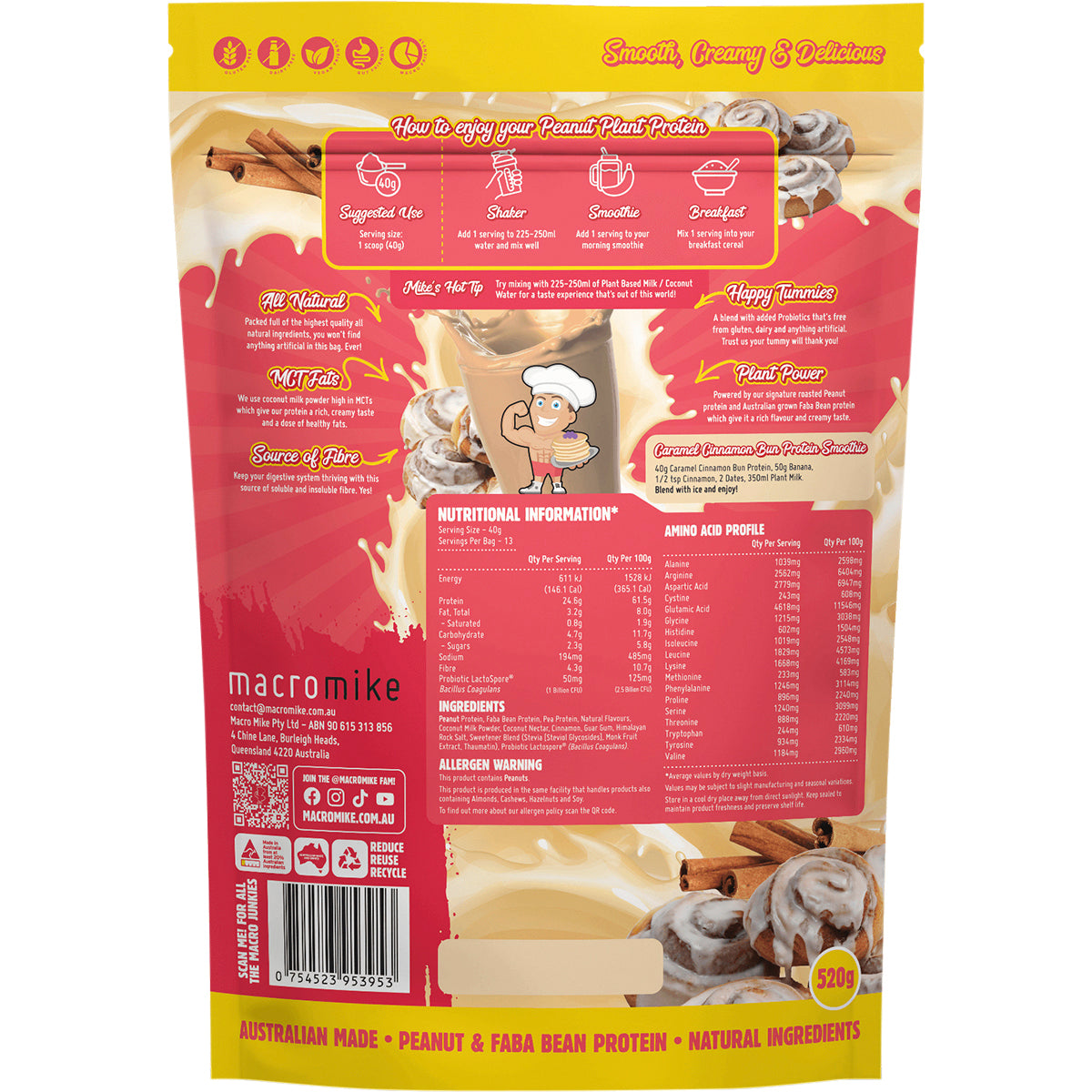 MACRO MIKE Peanut Plant Protein Caramel Cinnamon Bun 1 x 520g