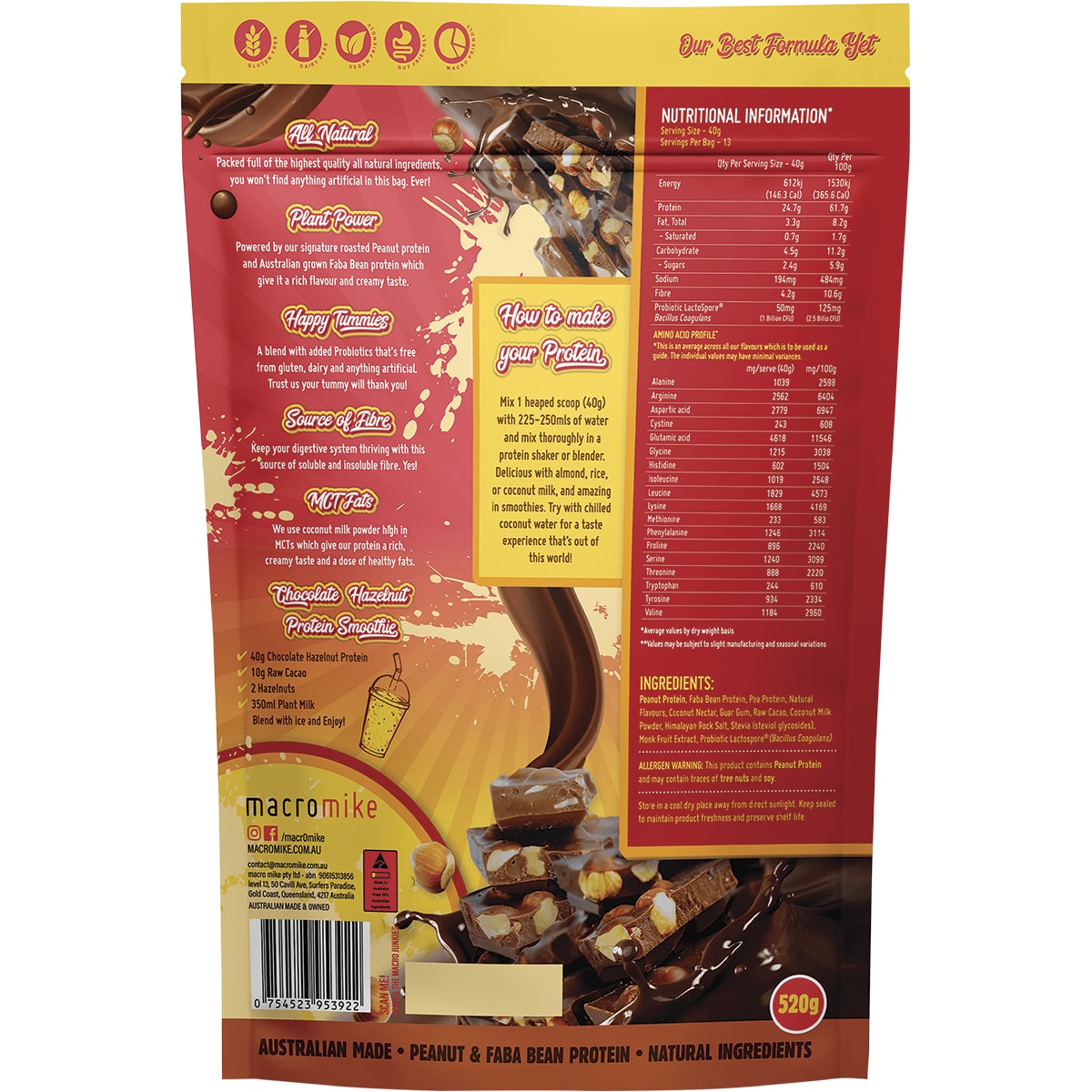 MACRO MIKE Peanut Plant Protein Chocolate Hazelnut 1 x 520g