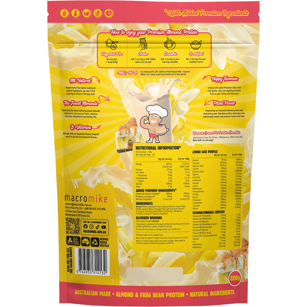 MACRO MIKE Premium Almond Protein Banana Cream Pie 1 x 800g