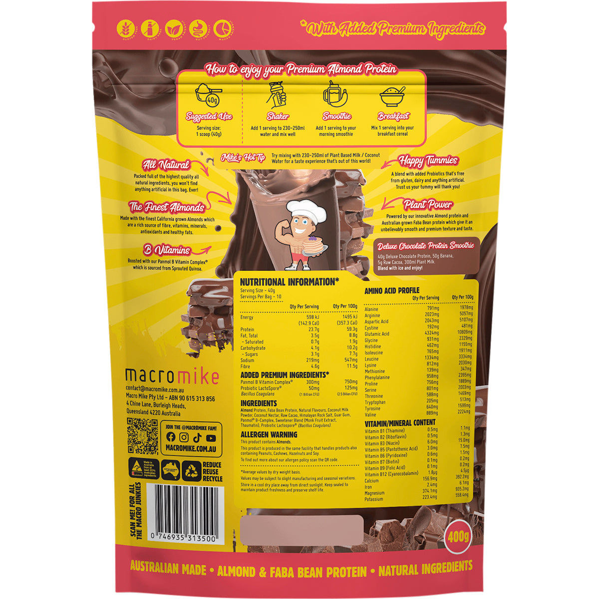 MACRO MIKE Premium Almond Protein Deluxe Chocolate 1 x 400g