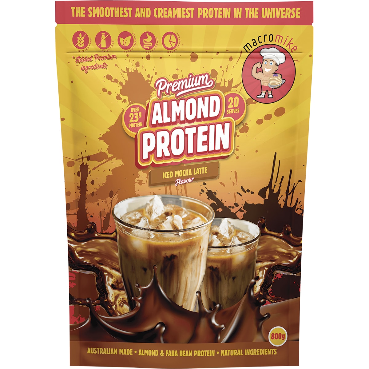 MACRO MIKE Premium Almond Protein Iced Mocha Latte 1 x 800g