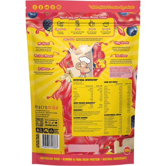 MACRO MIKE Premium Almond Protein Berry White Choc Cheezecake 1 x 800g