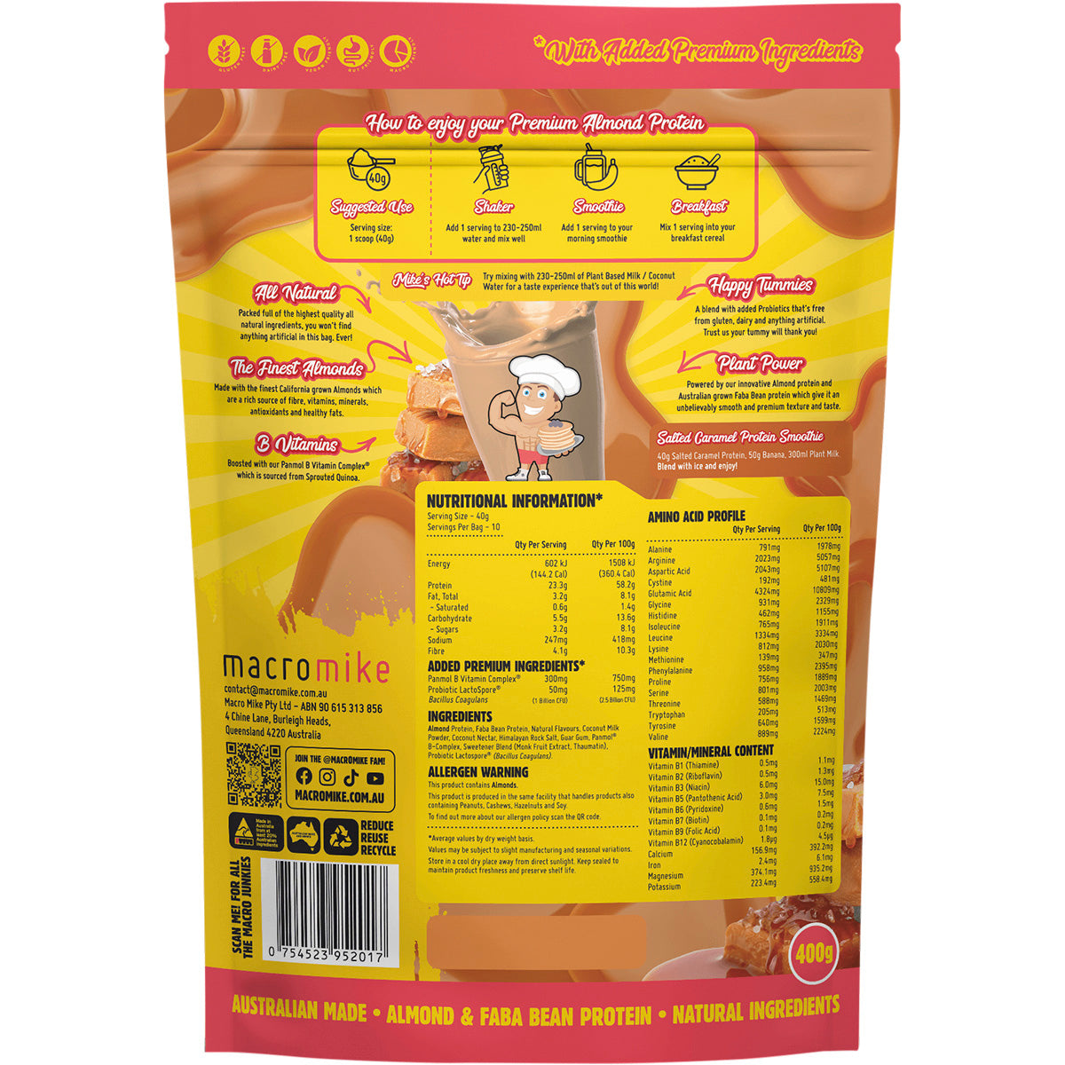 MACRO MIKE Premium Almond Protein Salted Caramel 1 x 400g