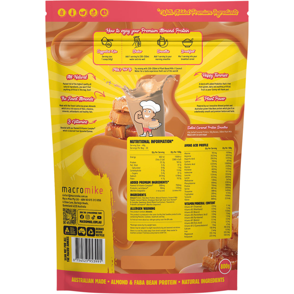 MACRO MIKE Premium Almond Protein Salted Caramel 1 x 800g