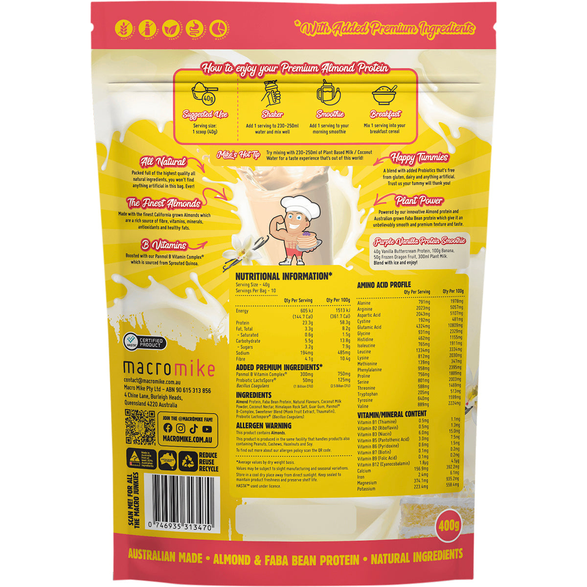 MACRO MIKE Premium Almond Protein Vanilla Buttercream 1 x 400g