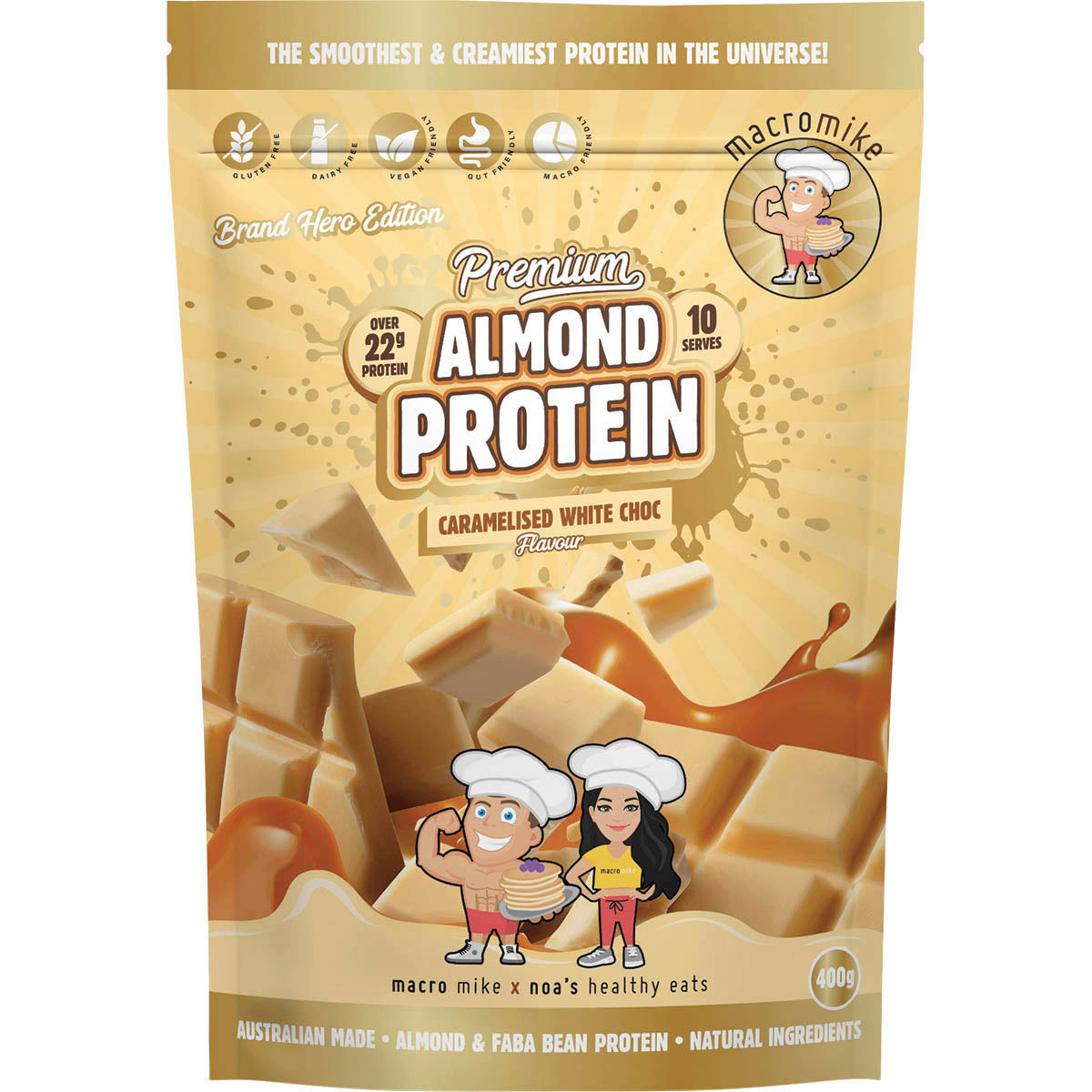 MACRO MIKE Premium Almond Protein Caramelised White Choc 1 x 400g