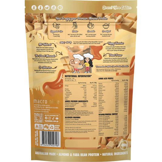 MACRO MIKE Premium Almond Protein Caramelised White Choc 1 x 400g