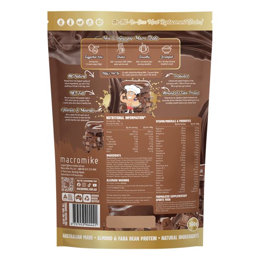 MACRO MIKE Almond Macro Shake Meal Replacement Rich Deluxe Choc