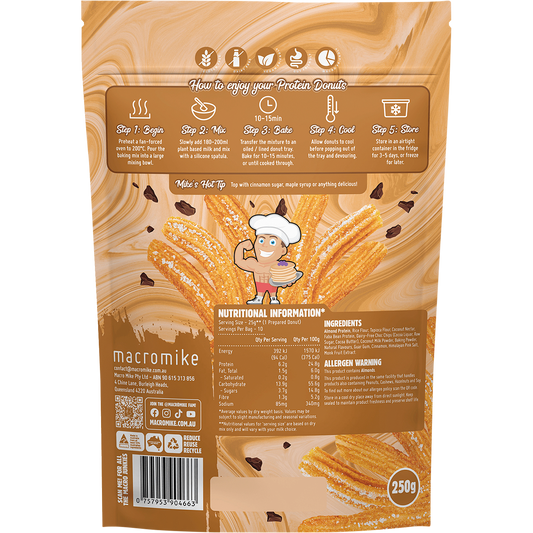MACRO MIKE Protein Donut Baking Mix Choc Chip Cinnamon Churros