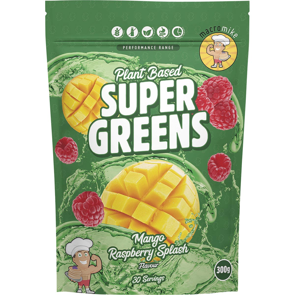 MACRO MIKE Super Greens Mango Raspberry Splash 1 x 300g