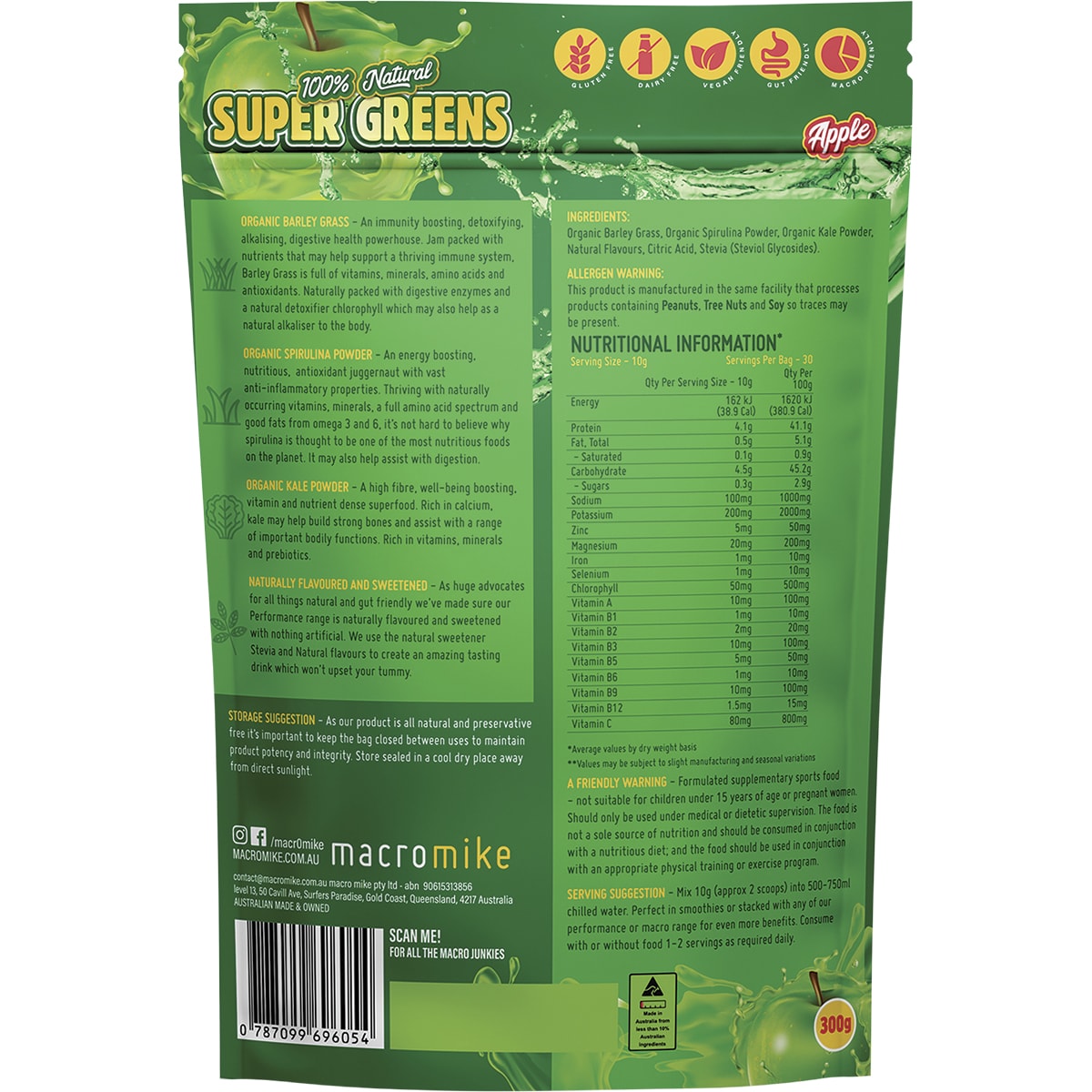 MACRO MIKE Super Greens Apple 1 x 300g