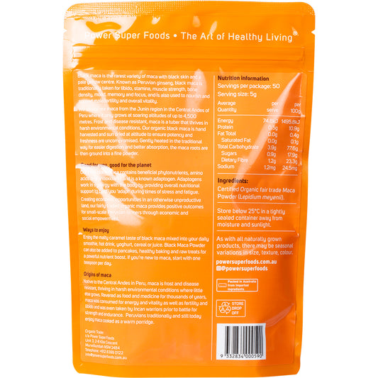 POWER SUPER FOODS Black Maca Powder Certified Organic 1 x 250g