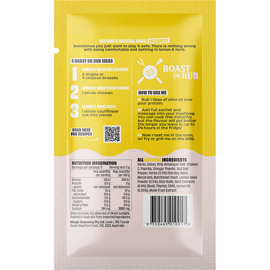 Mingle Lemon & Herb BBQ Roast Or Rub All Natural Seasoning - Box of 12