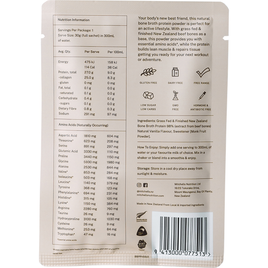 Mitchells Nutrition Bone Broth Protein Powder Vanilla 10 x