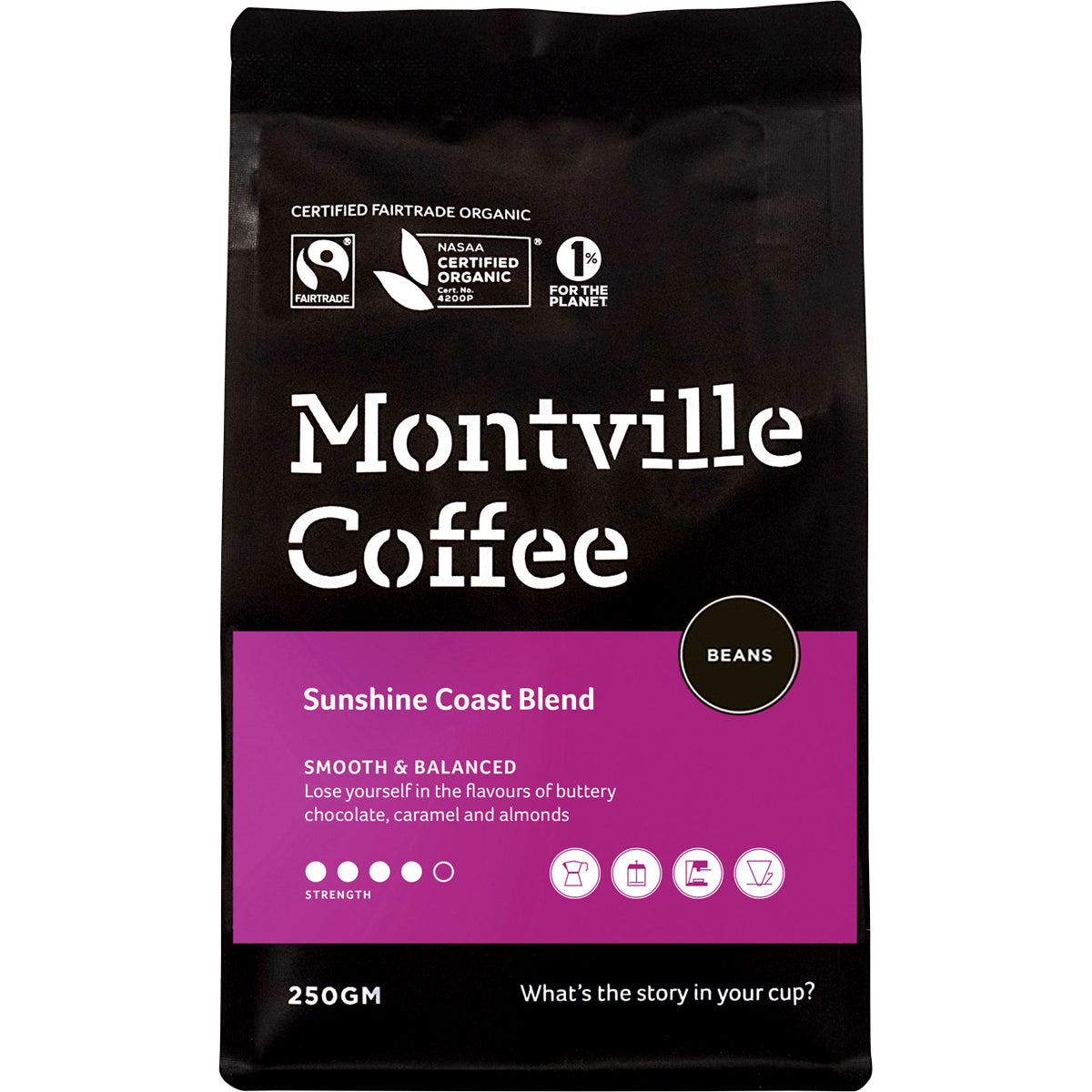 MONTVILLE COFFEE Coffee Beans Sunshine Coast Blend 1 x 250g