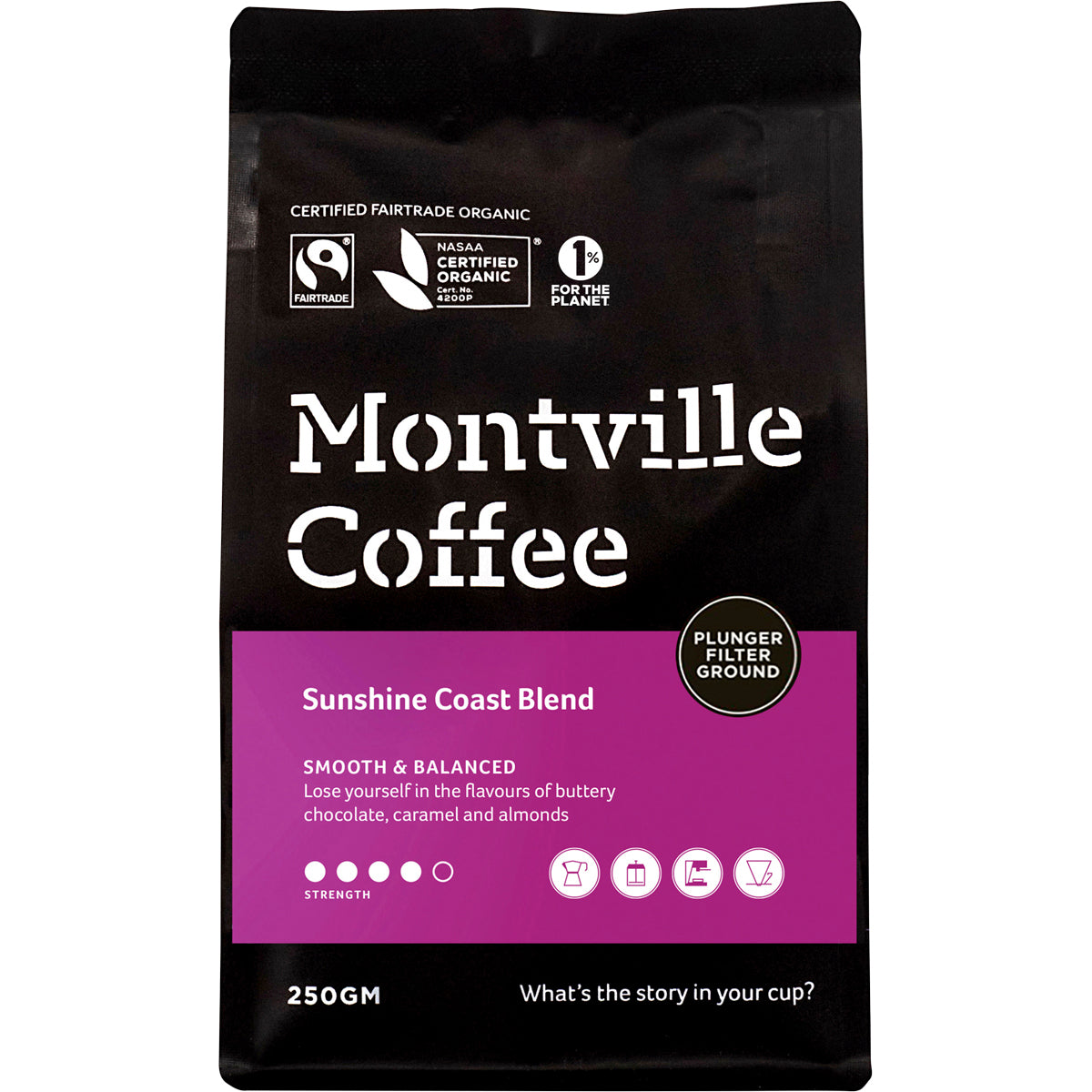 MONTVILLE COFFEE Coffee Ground Plunger Sunshine Coast Blend 1 x 250g