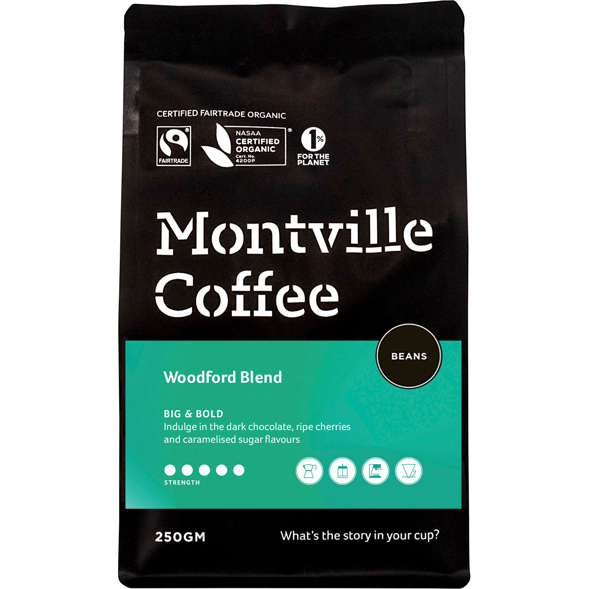 MONTVILLE COFFEE Coffee Beans Woodford Blend 1 x 250g