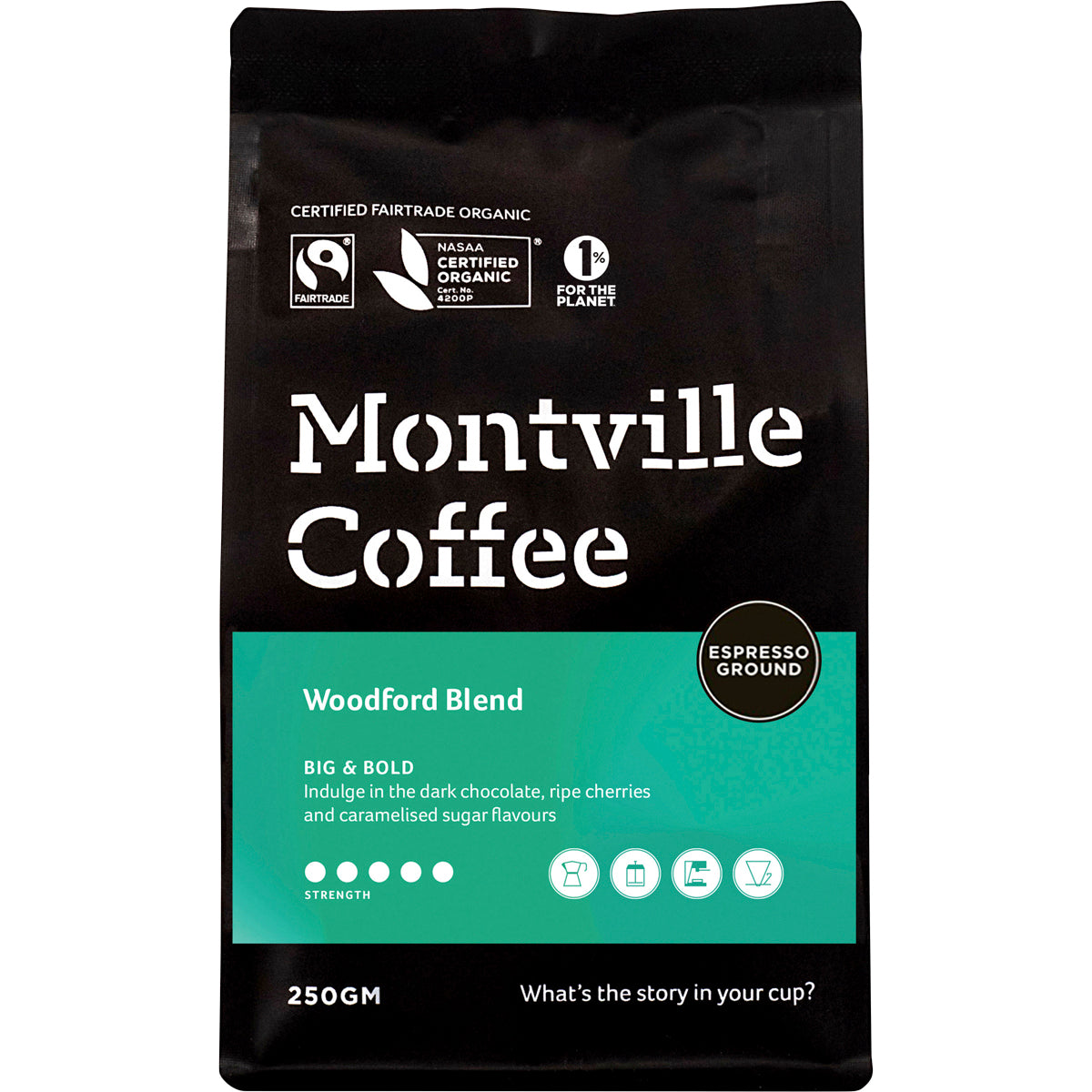 MONTVILLE COFFEE Coffee Beans Espresso Woodford Blend 1 x 250g