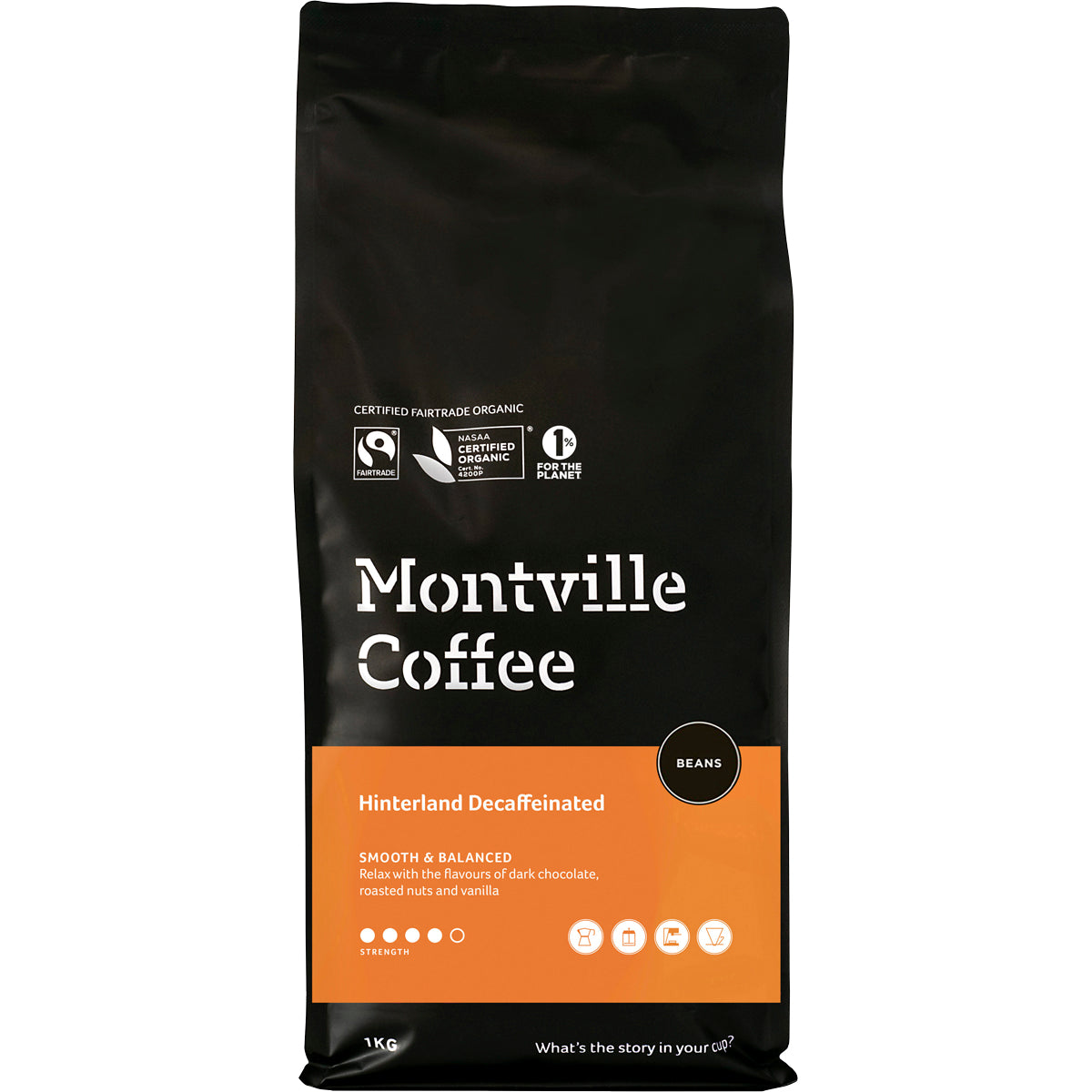 MONTVILLE COFFEE Decaf Coffee Beans Hinterland Blend 1 x 1kg