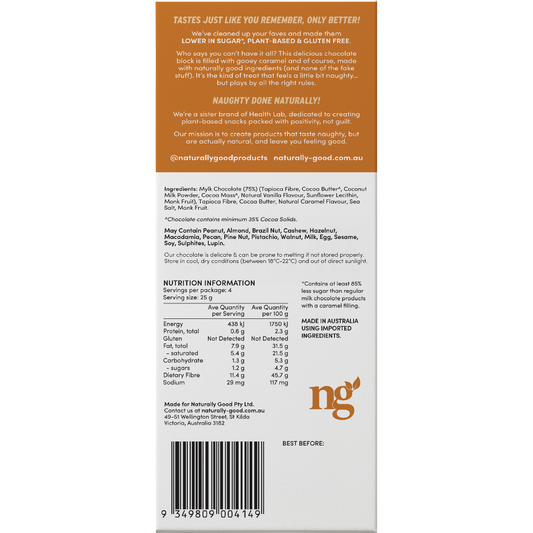 Naturally Good Filled Chocolate Block Gooey Caramel - Box of 15