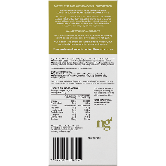 Naturally Good Filled Chocolate Block Pistachio Creme - Box of 15