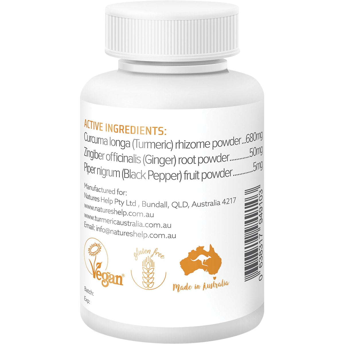 NATURE'S HELP Organic Turmeric Capsules with Black Pepper Ginger 1 x 120 Caps