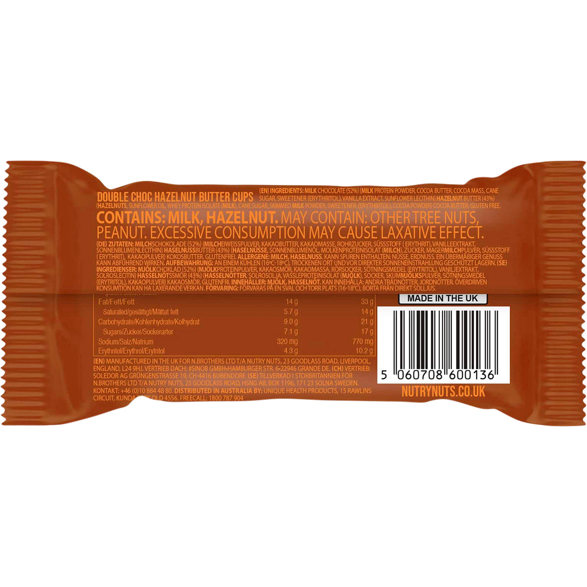 NUTRY NUTS Protein Hazelnut Butter Cups Double Choc x 12