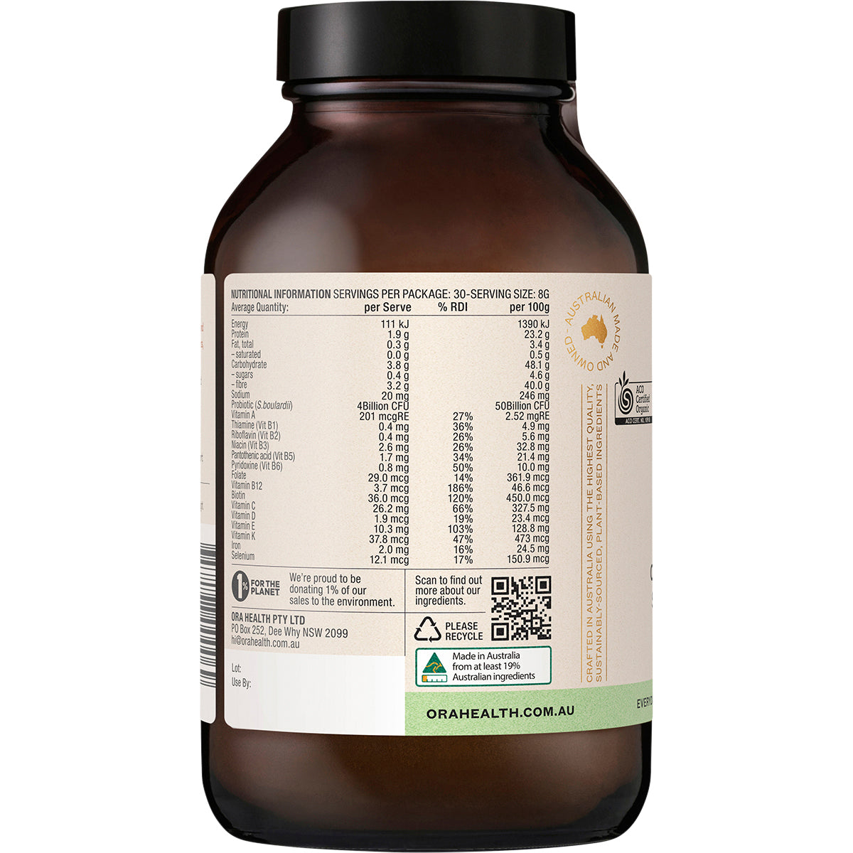 ORA HEALTH Organic Greens Superpowder+ 1 x 240g