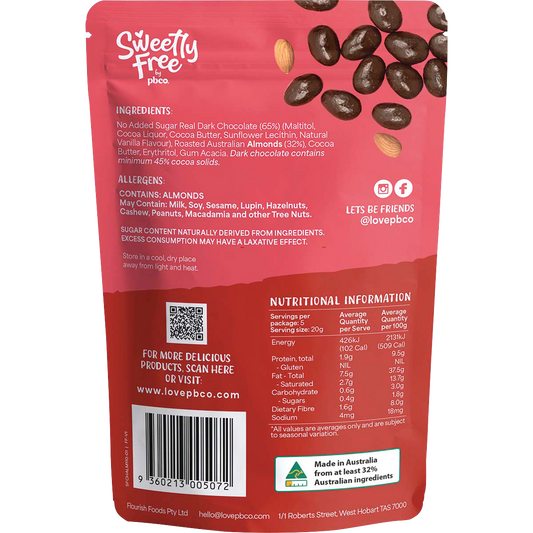 PBco Sweetly Free Almonds Dark Chocolate No Sugar Added