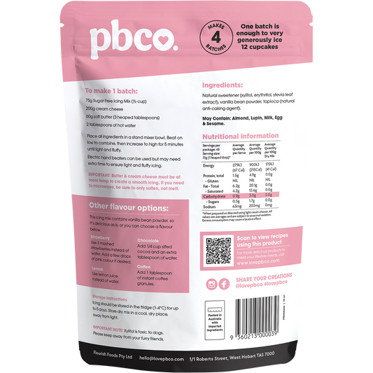 PBco Vanilla Icing Mix 98% Sugar Free