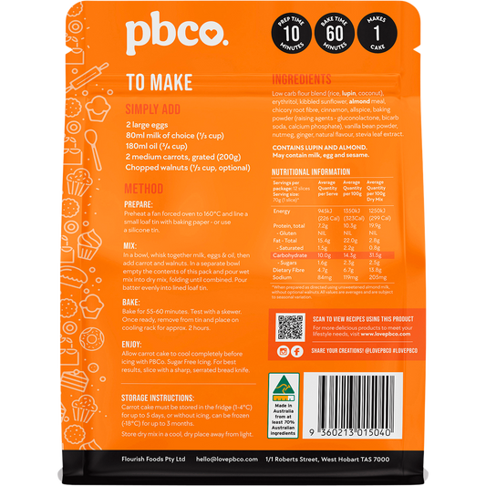 PBco Carrot Cake Mix Low Carb