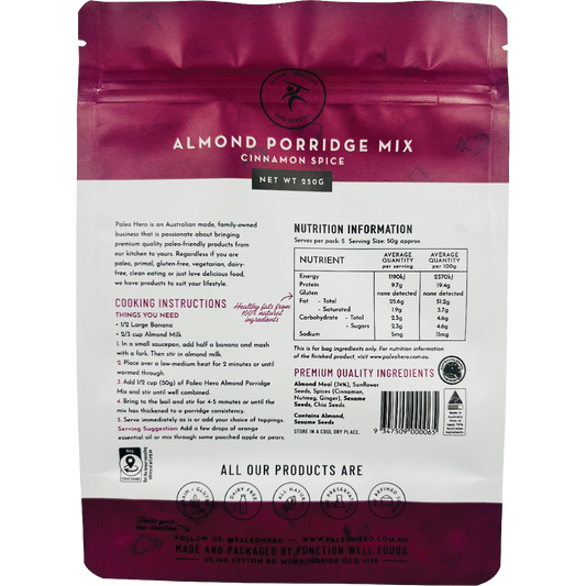 Paleo Hero Almond Porridge Mix Cinnamon Spice