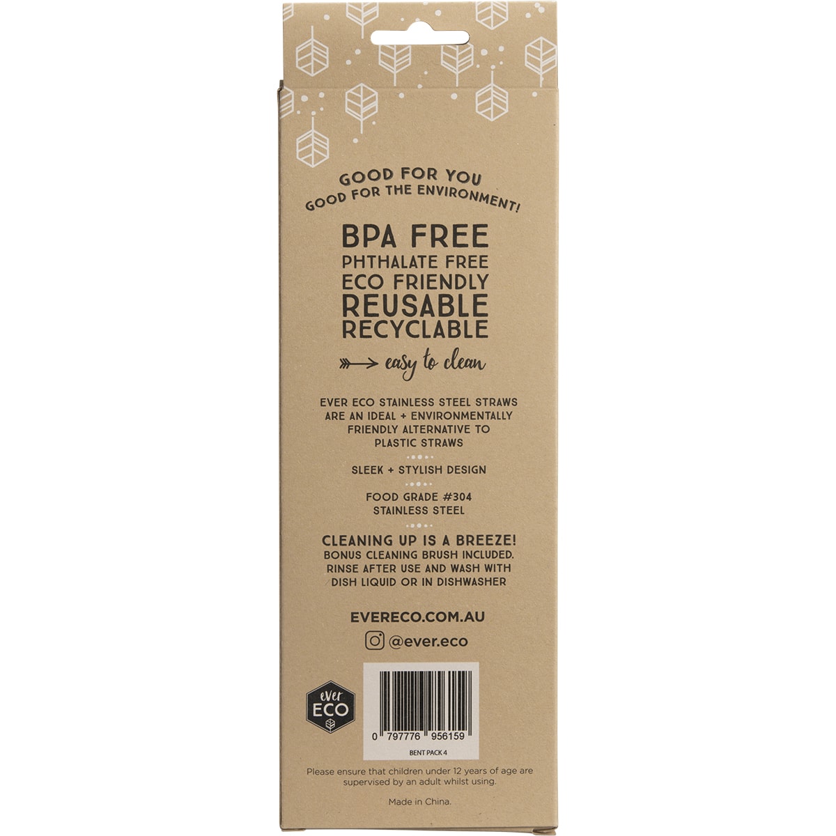 EVER ECO Stainless Steel Straws Bent 1 x 4pk