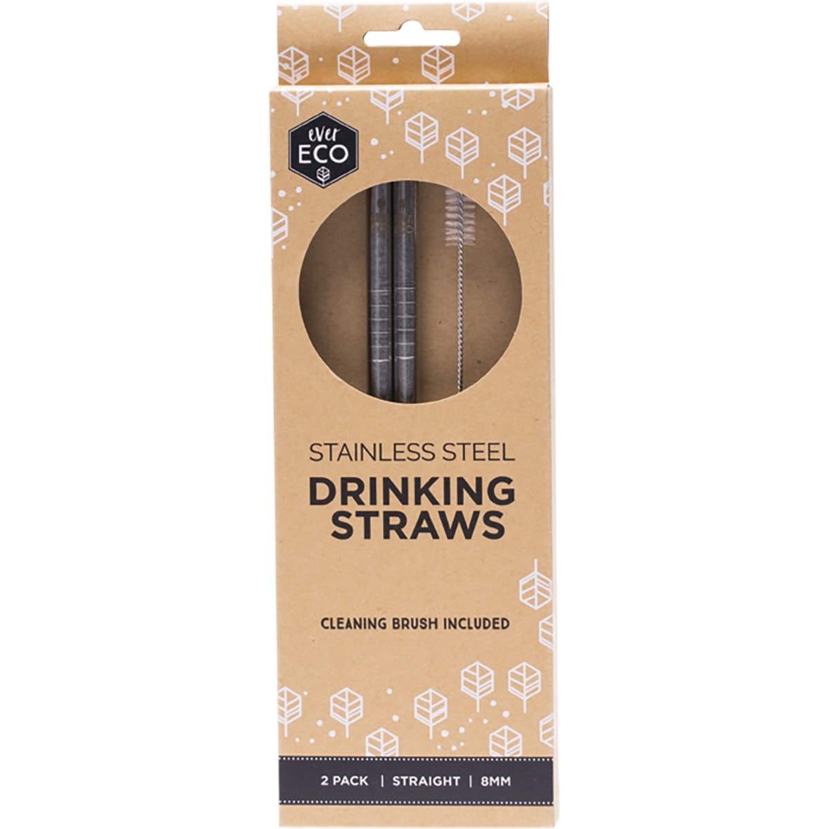 EVER ECO Stainless Steel Straws Straight 1 x 2pk