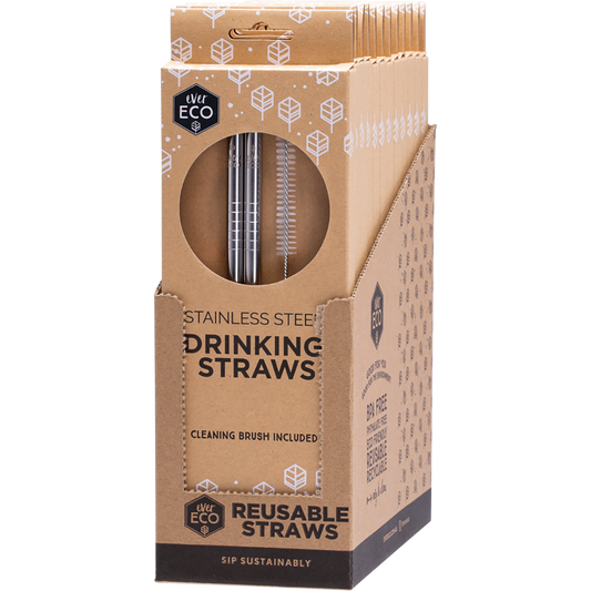 Ever Eco Stainless Steel Straws Straight 12 x 2pk