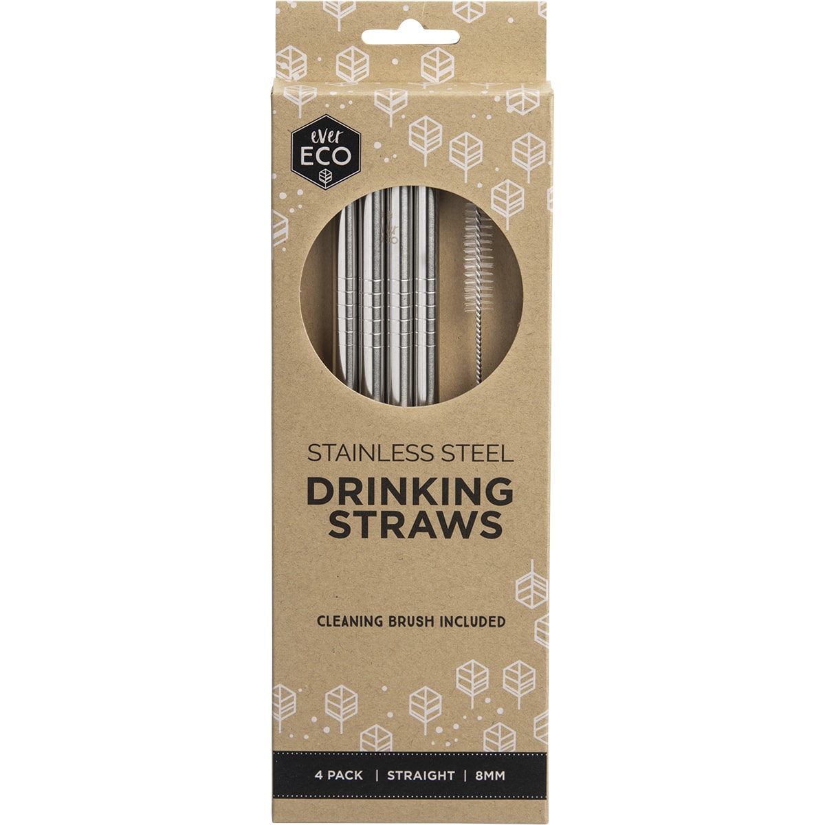 EVER ECO Stainless Steel Straws Straight 1 x 4pk