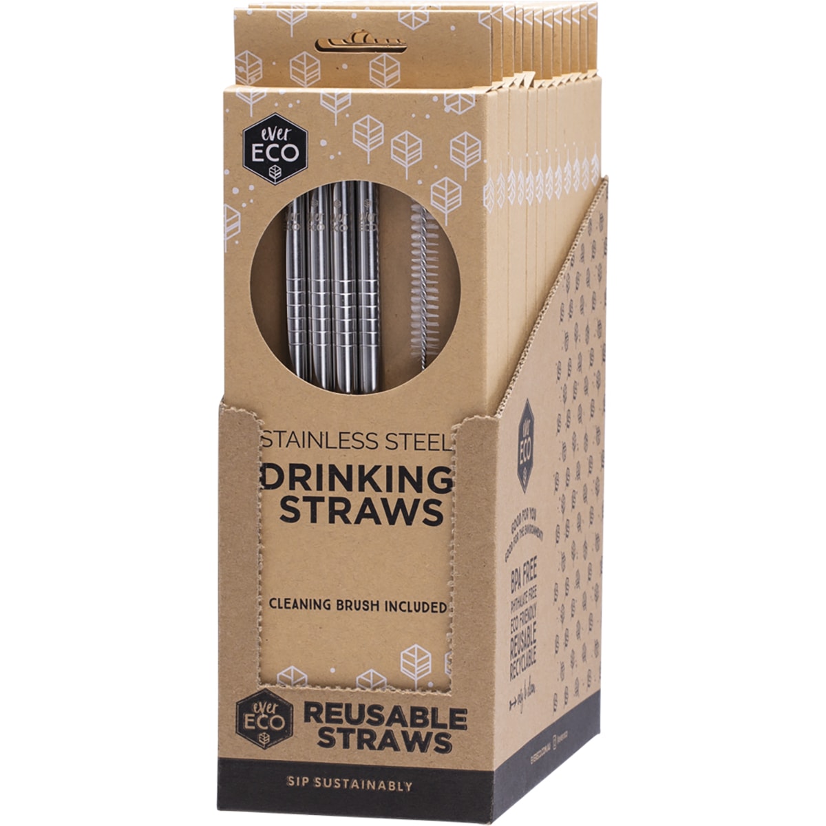 EVER ECO Stainless Steel Straws Straight 1 x 4pk