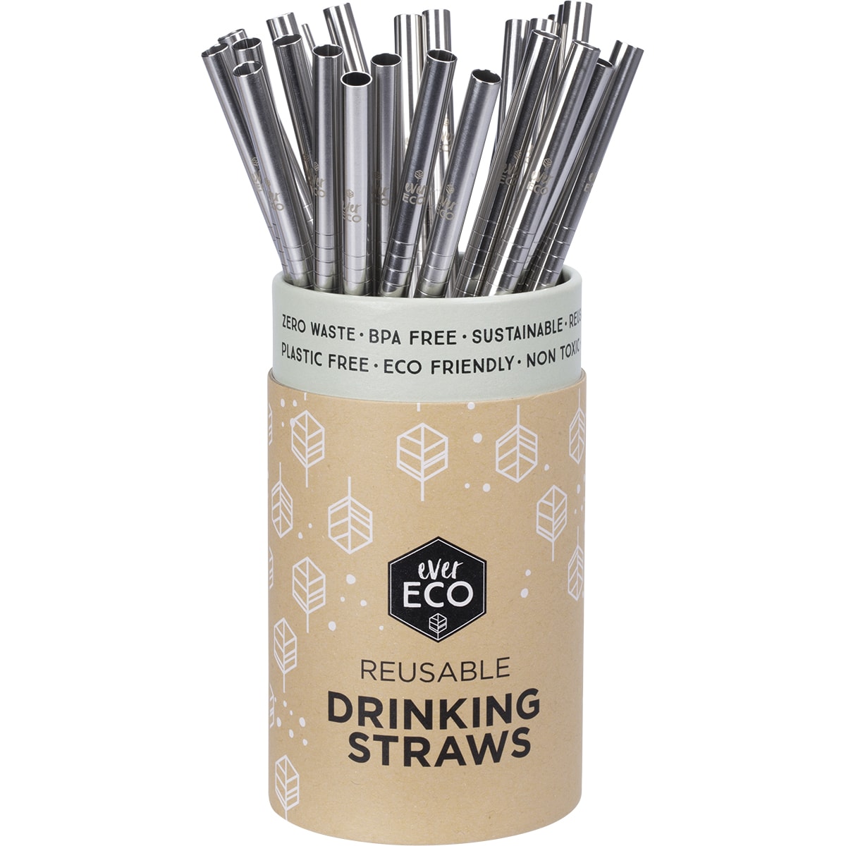 EVER ECO Stainless Steel Straws Straight 1 x 25pk