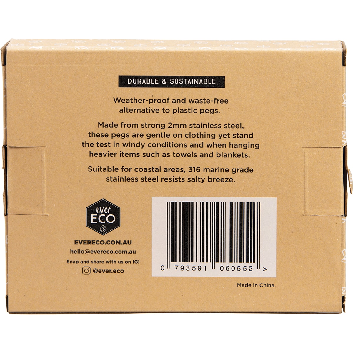 EVER ECO Stainless Steel Clothes Pegs Premium Marine Grade 1 x 20pk