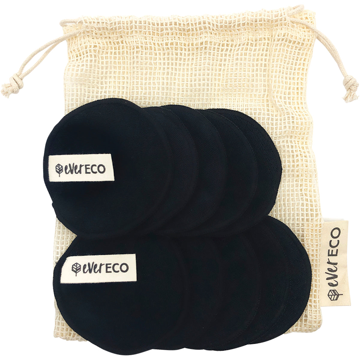 EVER ECO Reusable Bamboo Makeup Removal Pads Black with Wash Bag 1 x 10pk