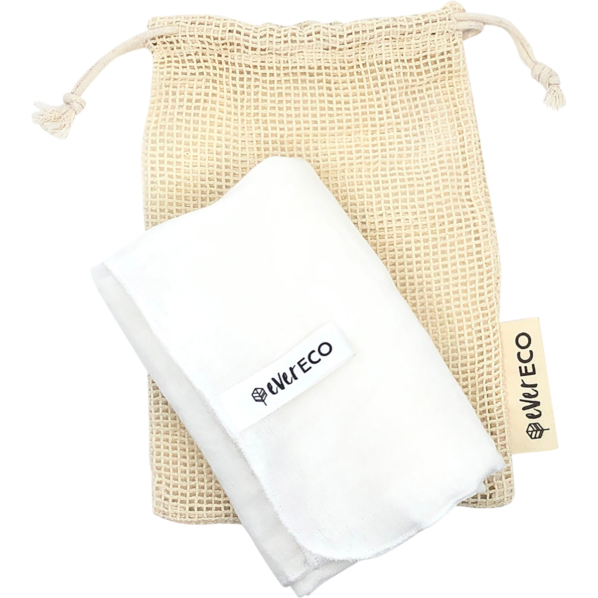 EVER ECO Muslin Facial Cloths with Cotton Wash Bag x 1