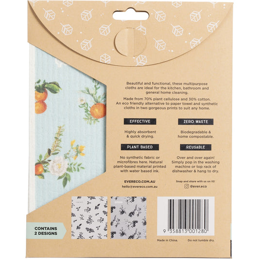 EVER ECO Eco Sponge Cloths Vintage Citrus Collection 1 x 2pk