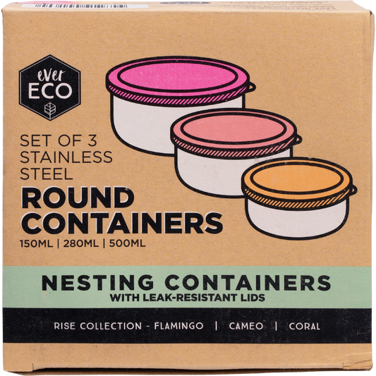 Ever Eco Stainless Steel Round Containers Rise Leak Resistant