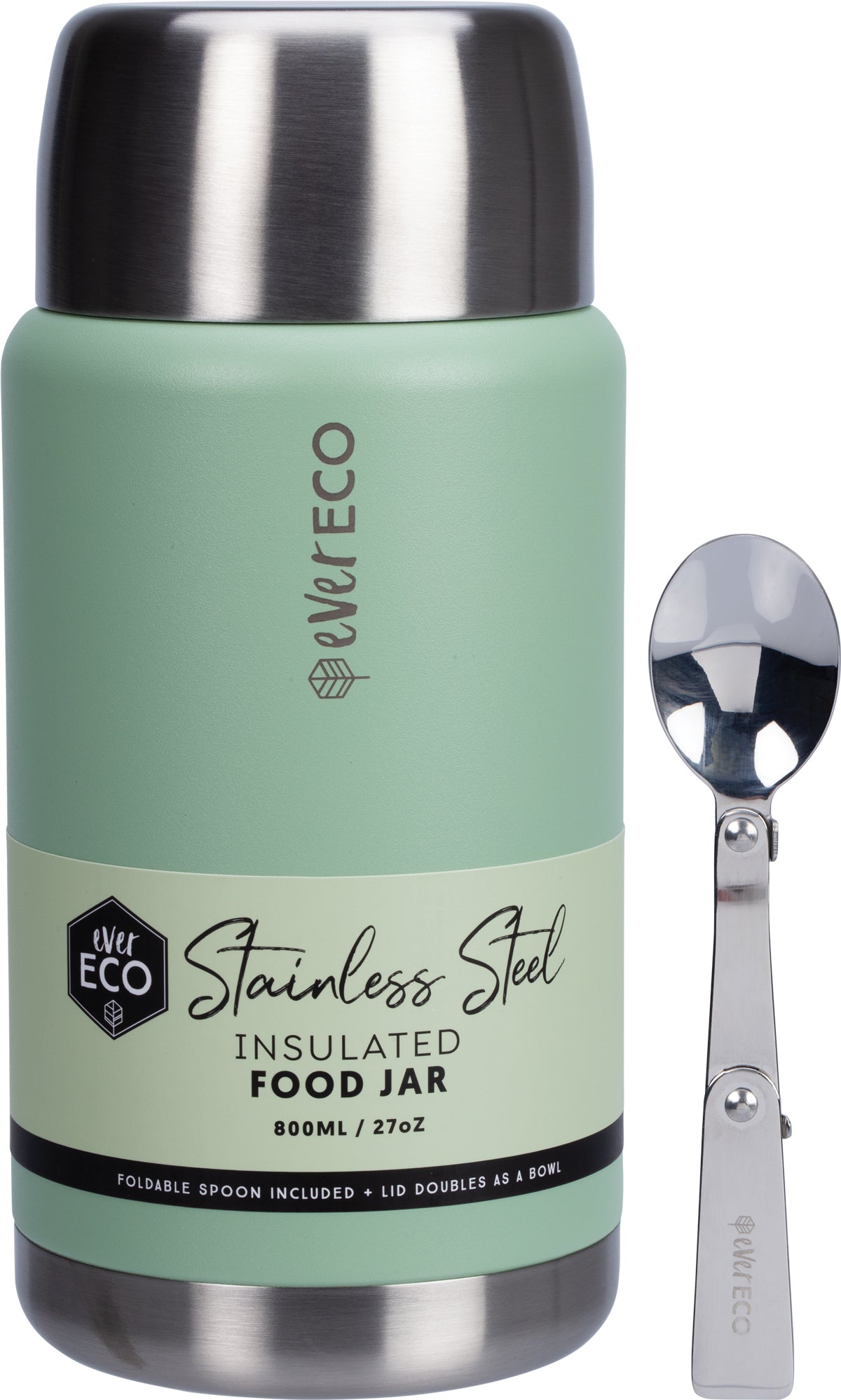 EVER ECO Insulated Stainless Steel Food Jar Sage 1 x 800ml